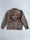 Vintage Knockout Jeans | Heavy Embroidered Eagle Crown Denim Jacket | Grey Wash (L/XL)