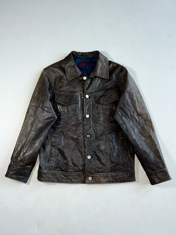Vintage D'Urban Dark Brown Leather Trucker Jacket (S)
