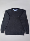 Tommy Hilfiger Charcoal Grey Crewneck Knit Sweater – Chambray Neck Detail (XL)
