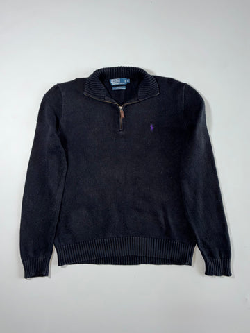Polo by Ralph Lauren Black Quarter-Zip Cotton Sweater – Purple Pony (M)