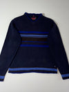 Tommy Hilfiger Crest Label Striped V-Neck Sweater – Navy/Royal Blue (L)
