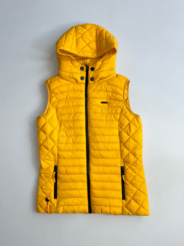 Marikoo Yellow Quilted Hooded Puffer Vest (S)