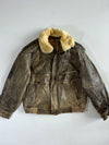 Distressed Brown Leather Shearling Aviator Flight Jacket (S/M)