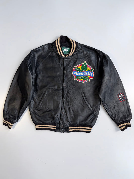!                         Roots Canada Custom Made Pure Leather Varsity Jacket Beachcomber Embroidered (RARE)  (M)