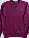 Polo Ralph Lauren Burgundy V-Neck Merino Wool Sweater – Slim Fit (M)