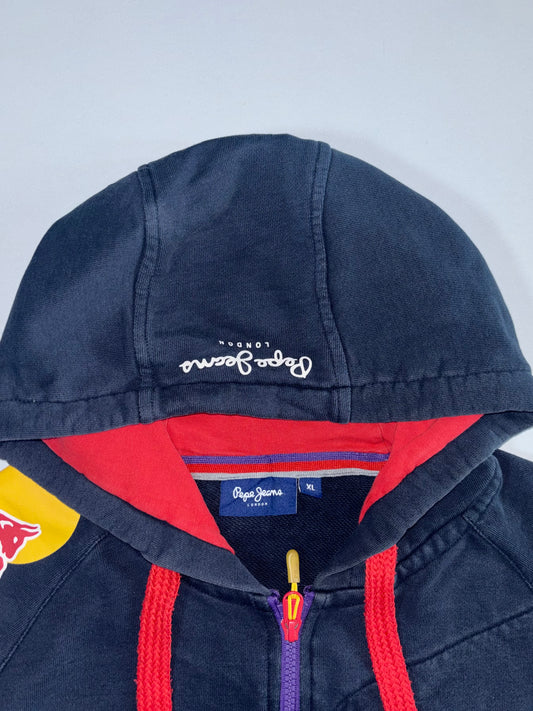 Pepe Jeans x Red Bull Racing F1 Team Hoodie Navy w/ Red Lining, Infiniti/Total/Geox Sponsors (XL)