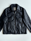 Vintage Black Leather Zip-Up Trucker Jacket(2XL)