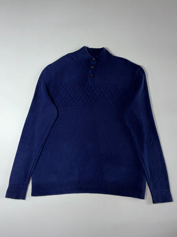 Chaps Quarter-Button Knit Sweater – Navy Blue (XL/2XL)