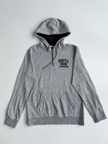 Roots Canada 1973 Grey Heather Quarter-Zip Pullover Hoodie (M)
