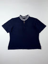 Tommy Hilfiger Quarter-Zip Polo Tee – Navy with White Stripe Collar,(Women’s Plus) 3XL