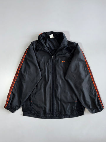 Nike Black Swoosh Lightweight Windbreaker Jacket | Vintage Zip-Up (M/L)