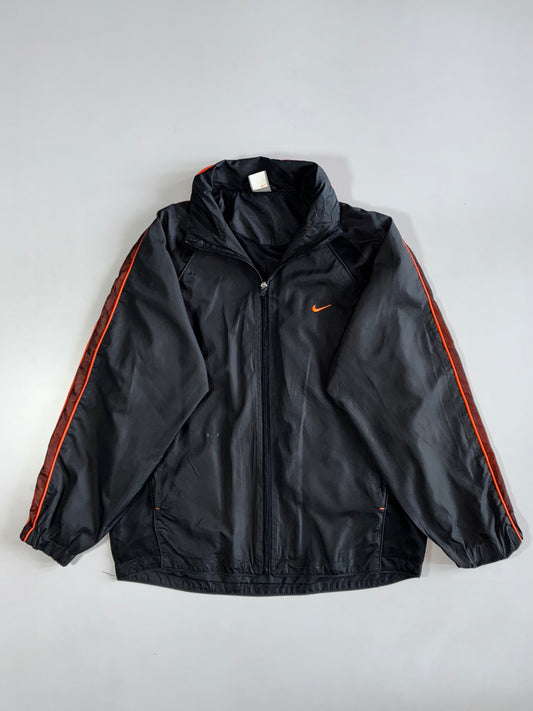 Nike Black Swoosh Lightweight Windbreaker Jacket | Vintage Zip-Up (M/L)
