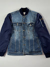 Pull&Bear Denim Bomber Jacket with Navy Nylon Sleeves, (M)