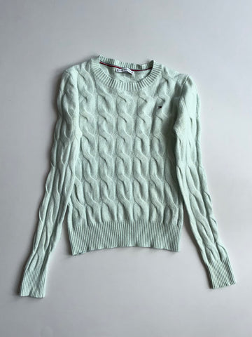 Tommy Hilfiger Mint Green Cable Knit Crewneck Sweater (XXS)