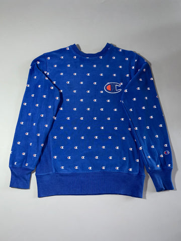 Champion Reverse Weave All-Over Logo Print Sweatshirt – Royal Blue – (L)