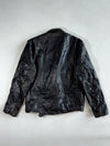 Vintage Black Leather Biker Jacket  Belted, Brass Zips, Classic Perfecto Style (XL)