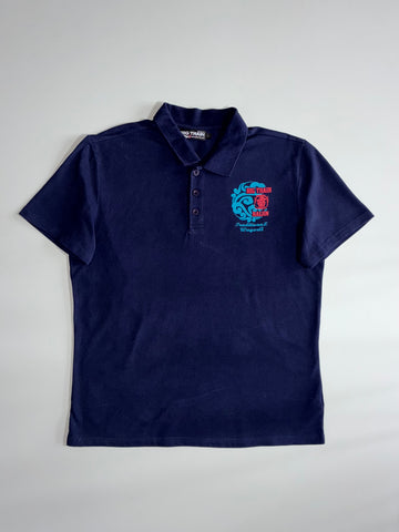 Big Train Osaka Raijin Wagara Graphic Polo – Navy, Traditional Japanese Print (L)