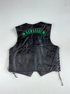 Vintage Black Leather Biker Vest – Kawasaki Patch, Side Lace-Up (L)