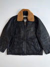 Vintage Yves Saint Laurent Pour Homme Black Leather Shearling Collar Jacket (L/XL)