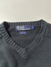 Vintage 90s Polo Ralph Lauren Faded Black Cotton Knit V-Neck Sweater (L)