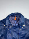 Tough Jeansmith Navy Double-Zip Leather Biker Jacket (XS)