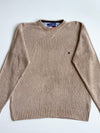 Vintage 90s Tommy Hilfiger Tan Cotton Knit Crewneck Sweater – Made in Hong Kong (M)