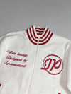 I.P. Zone Outfitters "Asia Lounge" Sherpa Fleece Varsity Zip Jacket – Cream/Red (L)