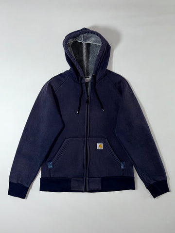 Carhartt Sherpa-Lined Zip Hoodie – Navy, Rugged Outdoor Wear,(S/M)