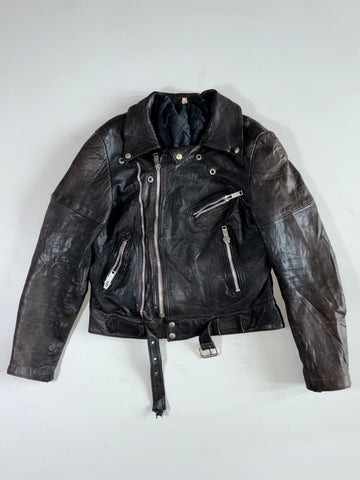 Vintage Distressed Belted Leather Jacket (S)