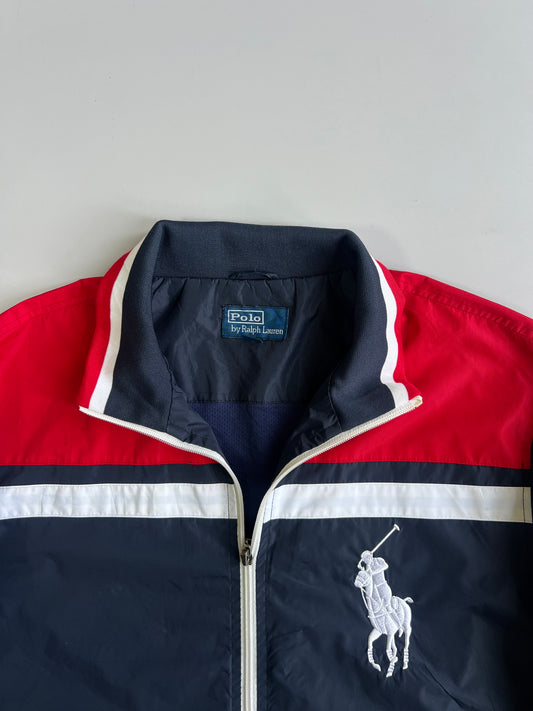 Polo Ralph Lauren Big Pony Embroidered Colorblock Striped Tipped Windbreaker Jacket Navy (M)