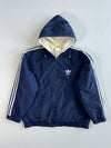 Vintage 90s Adidas Trefoil 3-Stripe Quilted Hooded Jacket(Xl)