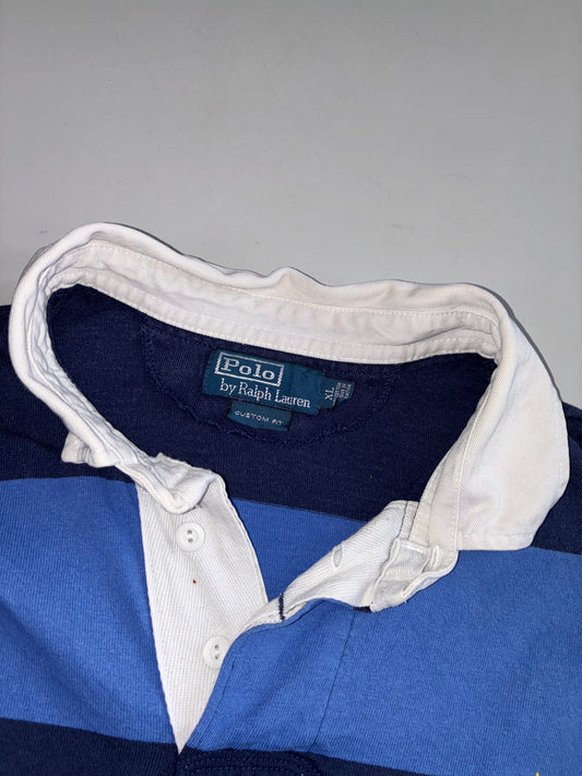 Polo Ralph Lauren Blue & Navy Striped Rugby Shirt (XL/2Xl)