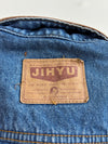 Vintage Leather Collar Denim Trucker Jacket (L)