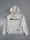 Vintage Champion Script Logo Pullover Hoodie Oatmeal White (L)