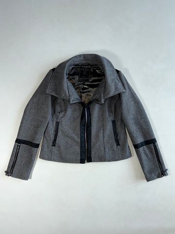 GUESS Los Angeles Grey Wool Moto Jacket – Faux Leather Trim, Zip Cuffs  Women’s (M)