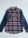 Edwin Blue Trail Plaid Flannel Shirt with Denim Sleeves (M)