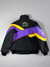 Vintage Y2K Choko Bear Puffer Jacket – Black/Purple/Yellow, Sherpa Collar (XL/2XL)