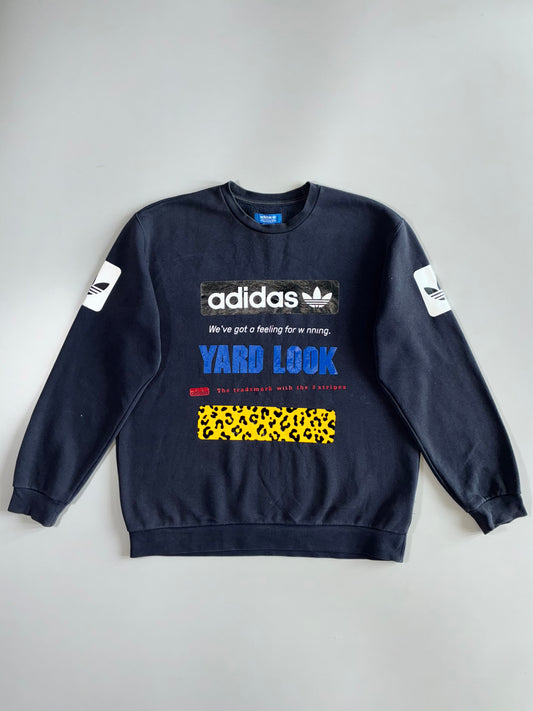 Adidas Originals Street Graph Yard Look Trefoil Leopard Print Multi-Graphic Black Crewneck Sweatshirt (XL)