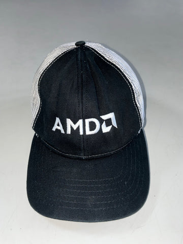 AMD Tech Embroidered Logo Black & White Mesh Trucker Cap (Adjustable)