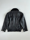 Vintage Mon Lup Black Leather Fur Collar Bomber Jacket (L)