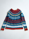 Merino Wool & Cashmere Fair Isle Knit Sweater women’s – Teal/Red (S)