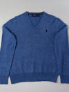 Polo Ralph Lauren Heather Blue V-Neck Sweater with Contrast Neck Tape (S)