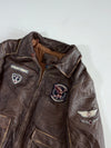Air Combat Command” Military Patch Leather Jacket (M)