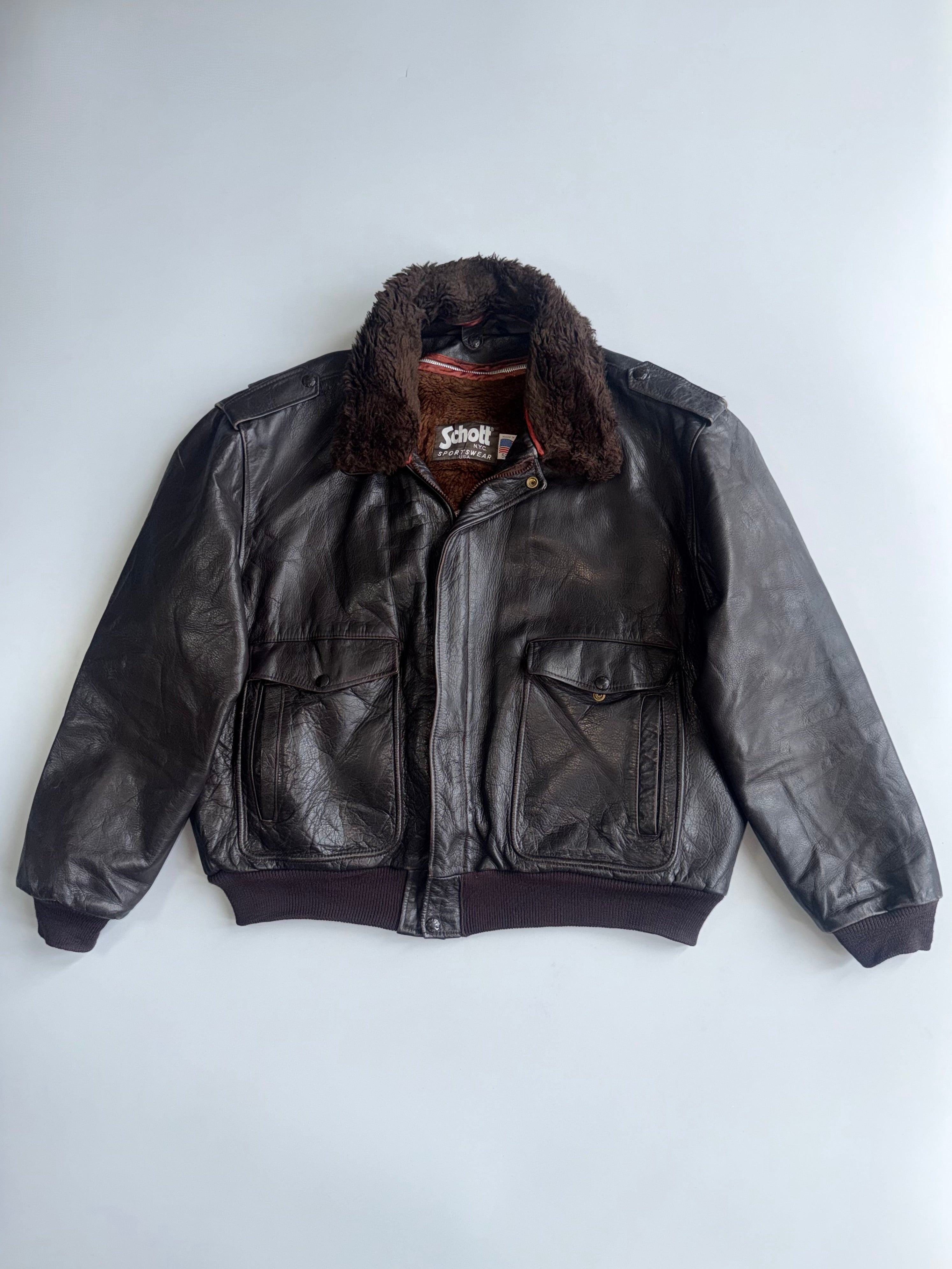 Schott 184SM G-1 フライトジャケット IDEALジップ 80s Schott NYC | 184SM G-1 Cowhide Flight Jacket | Pure Leather| (USA