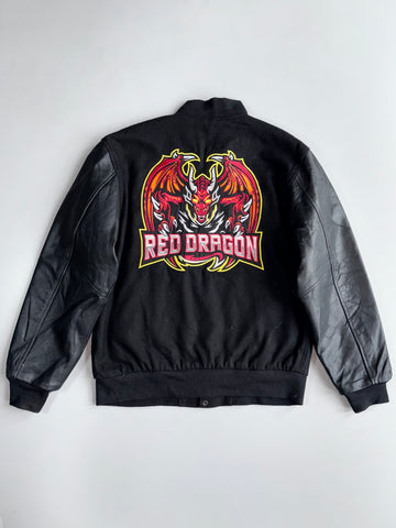 Premium Dragon Embroidered Varsity Jacket With Leather Sleeves (M/L)