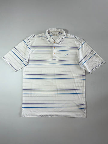 Nike Golf Striped Polo — White & Blue (XL)