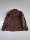 Shine Fur Brown Leather Zip-Up Jacket Classic Stand-Collar Leather Jacket (L)