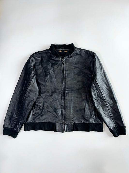 Power Trip Genuine Leather Moto Bomber Jacket (2XL/3XL)