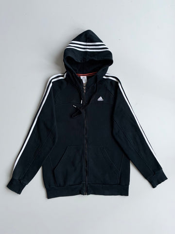 Vintage Y2K Adidas Black 3-Stripe Zip-Up Hoodie  (M)