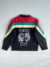 Beachflame Washed Black Canvas Jacket – Pink, Teal & Cream Chevron Stripes (L/XL)